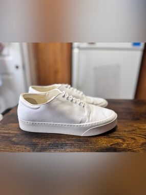 The Row White Canvas Lace-Up Low-Top Sneakers Size 38.5